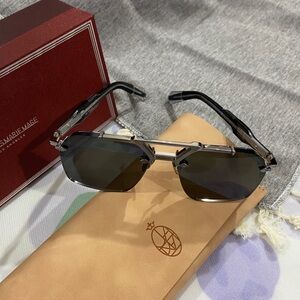 Jacques Marie Mage Men's Rimless Black Sunglasses with Silver Frame